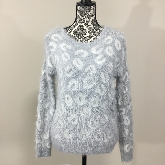 APT.9 Animal Print Metallic Grey Fuzzy Sweater M - Picture 4 of 15